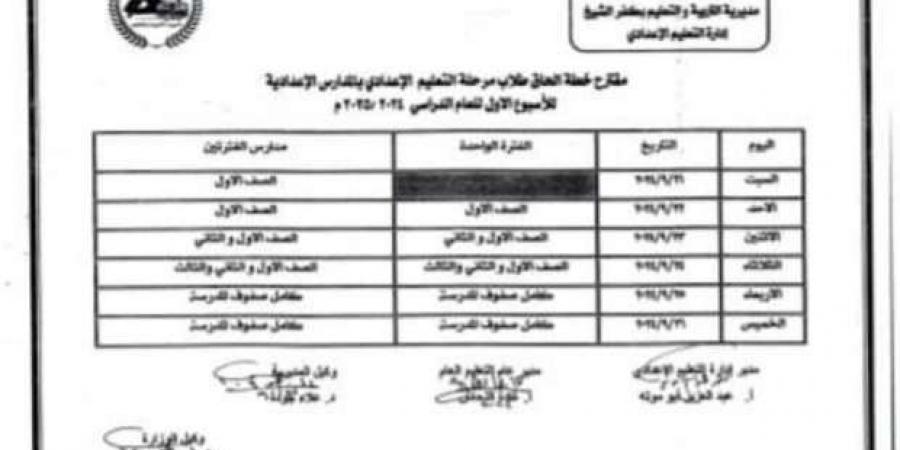 جدول إلحاق المرحلة الإعدادية محافظة كفر الشيخ 2024 - 2025 - بوابة المساء الاخباري